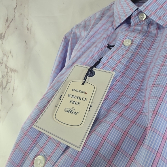 Untuckit Shirt Mens XXL 2XL Blue Plaid Button Up Arrigoni Wrinkle Free Slim Fit - Picture 10 of 15